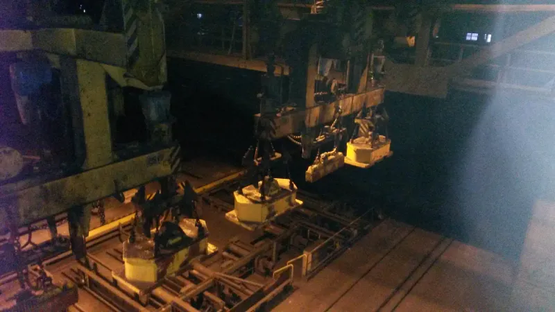 Lifting magnets over the steel beams