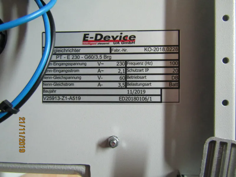 E-Device-Typenschild eines Gleichrichters