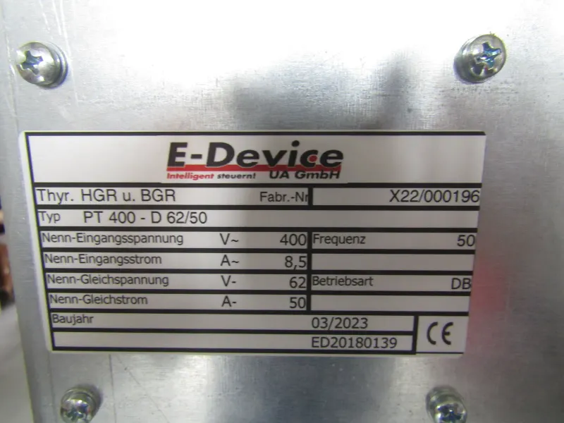 E-Device nameplate of the main rectifier