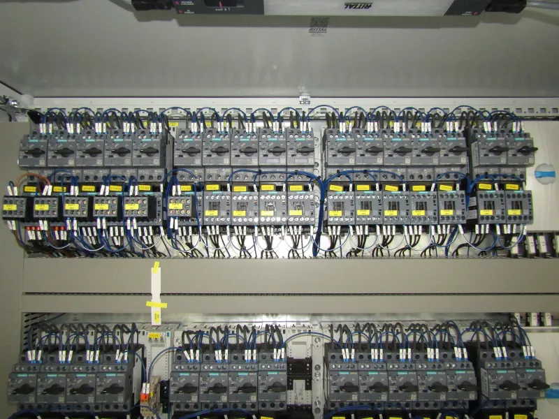 Cabinet with rows of motor starters