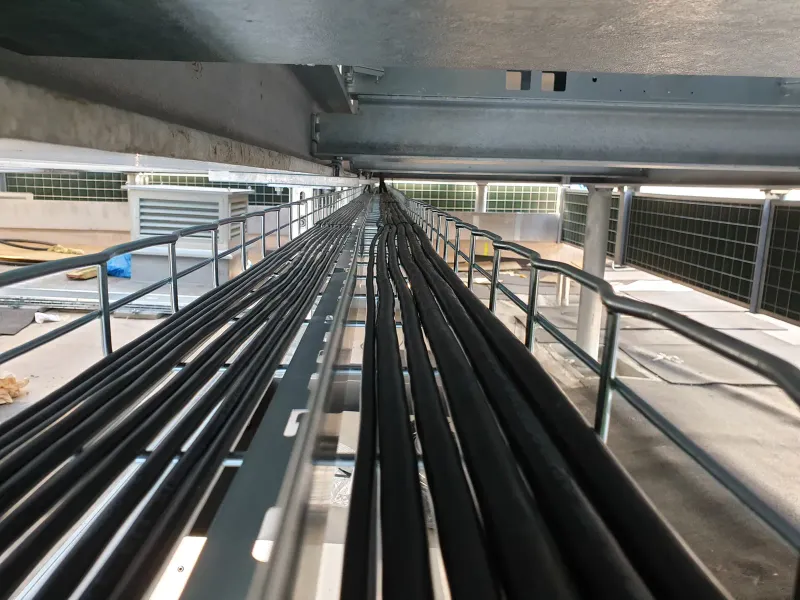 Long cable tray across the roof