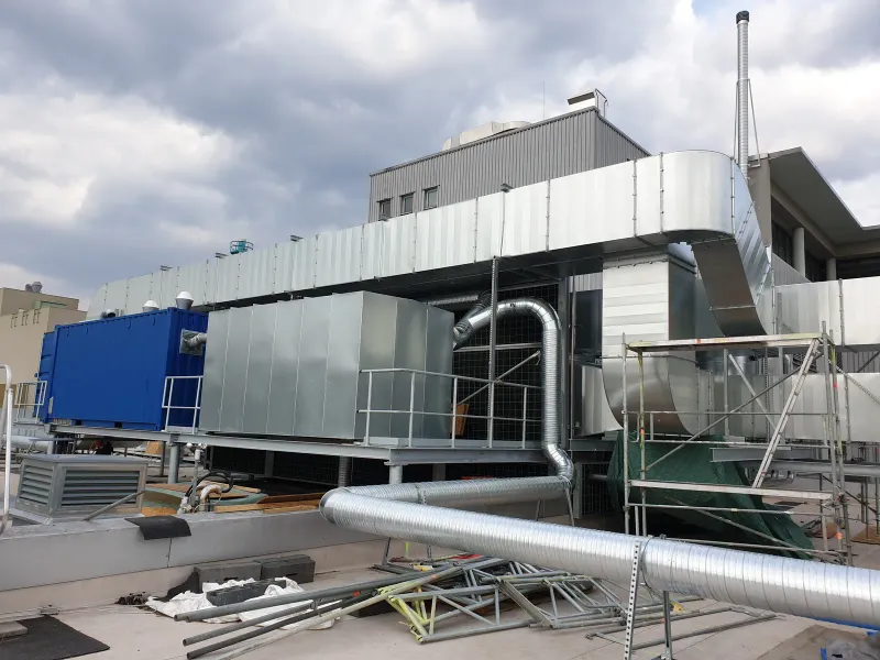 The ventilation plant on the new building's roof